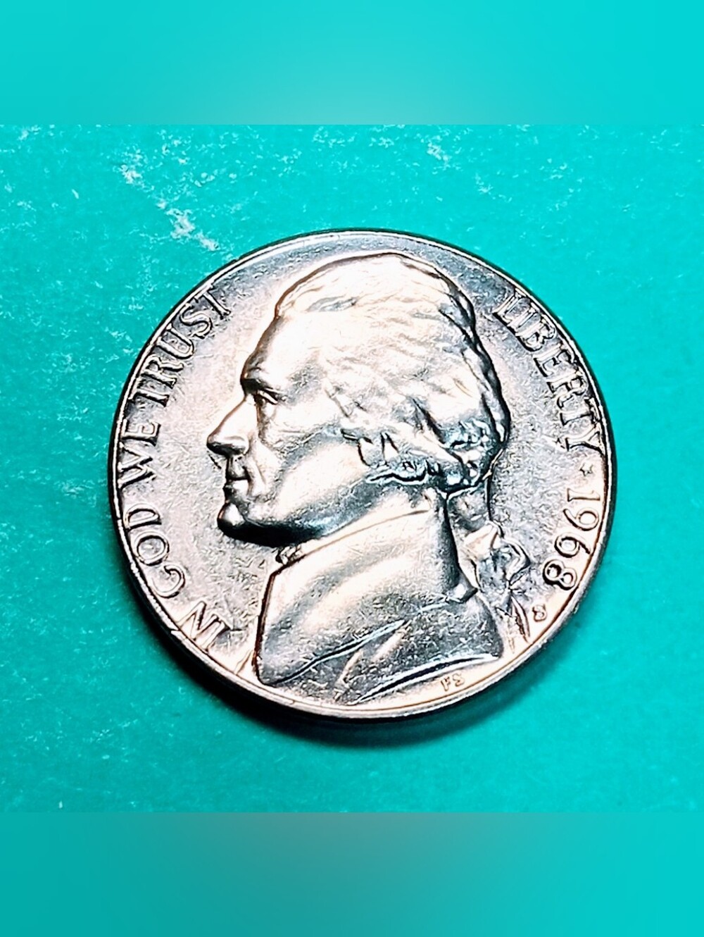 1968-S Uncirculated Jefferson Nickel From US Mint Roll. #0787pm